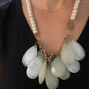 Teal jewels with pearl stranded necklace